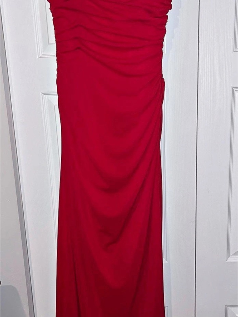Kay Unger Ruched Strapless Gown Floor Length Maxi Dress in Red Size 12